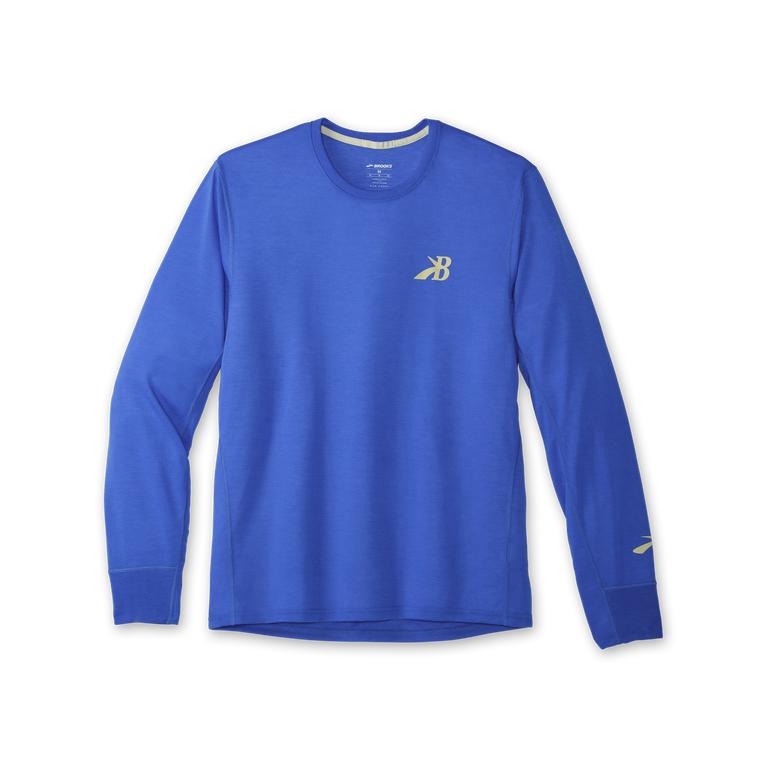 Brooks Distance Graphic Long Sleeve Running Shirt - Men's - Heather Bluetiful/Medallion (35971-NWES)